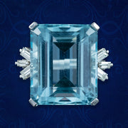 Art Deco Aquamarine Diamond Cocktail Ring 35ct Aqua
