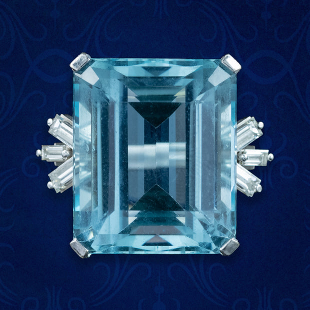Art Deco Aquamarine Diamond Cocktail Ring 35ct Aqua
