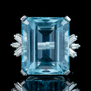 Art Deco Aquamarine Diamond Cocktail Ring 35ct Aqua