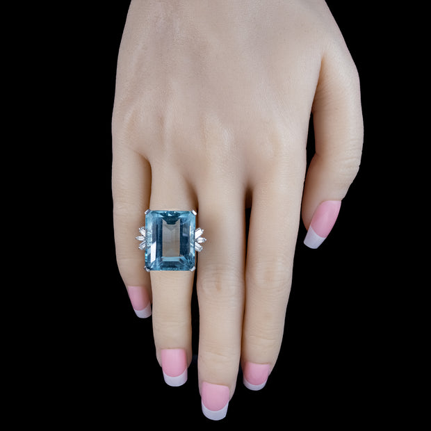 Art Deco Aquamarine Diamond Cocktail Ring 35ct Aqua