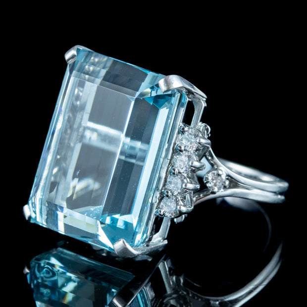 Vintage Aquamarine Diamond Cocktail Ring 18ct Aqua