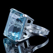 Art Deco Aquamarine Diamond Cocktail Ring 35ct Aqua