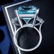 Art Deco Aquamarine Diamond Cocktail Ring 35ct Aqua