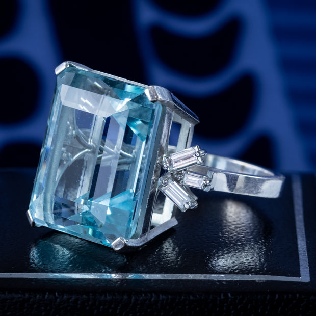 Art Deco Aquamarine Diamond Cocktail Ring 35ct Aqua