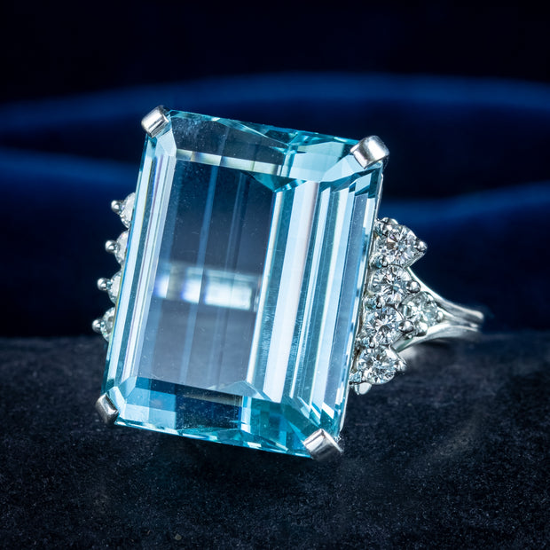 Vintage Aquamarine Diamond Cocktail Ring 18ct Aqua