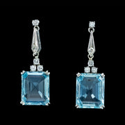 Art Deco Aquamarine Diamond Drop Earrings 18ct Gold 6.5ct Aquas