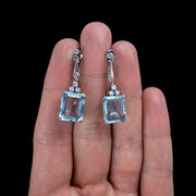 Art Deco Aquamarine Diamond Drop Earrings 18ct Gold 6.5ct Aquas