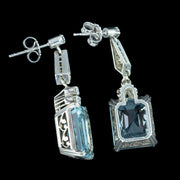 Art Deco Aquamarine Diamond Drop Earrings 18ct Gold 6.5ct Aquas