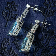 Art Deco Aquamarine Diamond Drop Earrings 18ct Gold 6.5ct Aquas