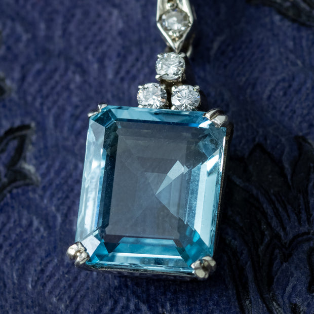 Art Deco Aquamarine Diamond Drop Earrings 18ct Gold 6.5ct Aquas