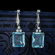 Art Deco Aquamarine Diamond Drop Earrings 18ct Gold 6.5ct Aquas