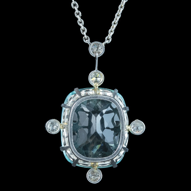 Art Deco Aquamarine Diamond Lavaliere Pendant Necklace 14.5ct Aqua