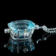 Art Deco Aquamarine Diamond Lavaliere Pendant Necklace 14.5ct Aqua