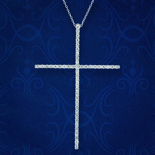 Art Deco Diamond Cross Pendant Necklace 18ct Gold