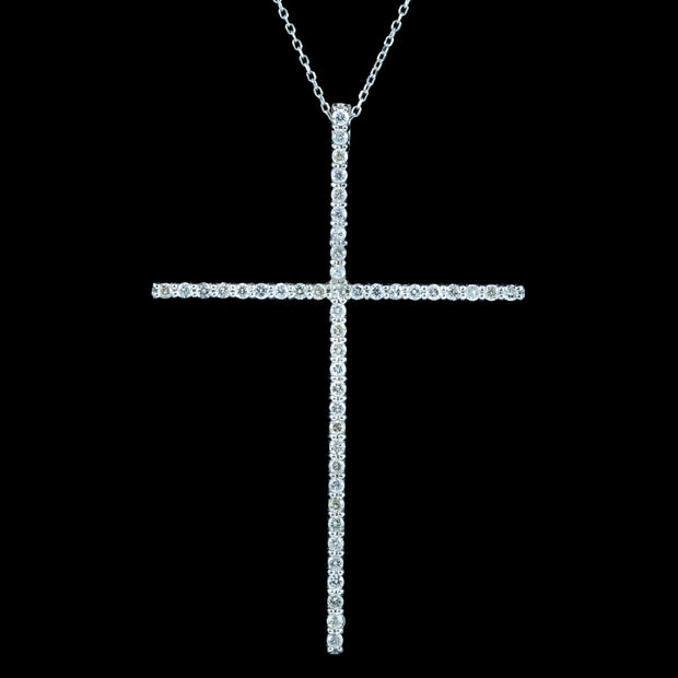 Art Deco Diamond Cross Pendant Necklace 18ct Gold