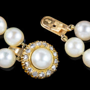 Art Deco Double Strand Pearl Necklace 18ct Gold Diamond Clasp