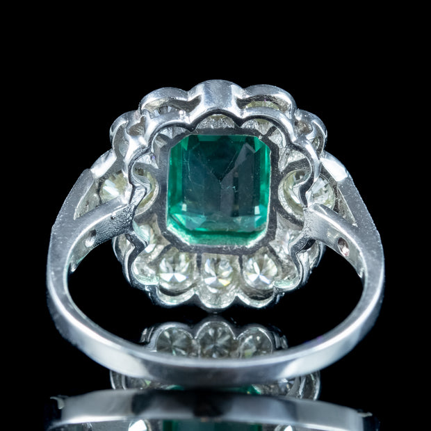 Art Deco Emerald Diamond Cluster Ring 1.8ct Emerald