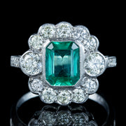 Art Deco Emerald Diamond Cluster Ring 1.8ct Emerald