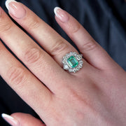 Art Deco Emerald Diamond Cluster Ring 1.8ct Emerald