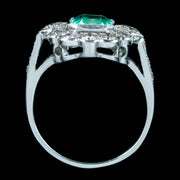 Art Deco Emerald Diamond Cluster Ring 1.8ct Emerald