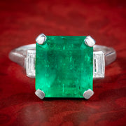 Art Deco Emerald Diamond Trilogy Ring 7.24ct Colombian Emerald With Cert