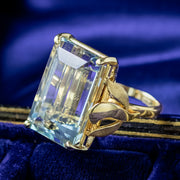 Art Deco French Aquamarine Cocktail Ring 26.24ct Aqua