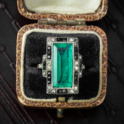 Art Deco Green Black Paste Cocktail Ring