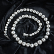 Art Deco Long Bead Necklace Sterling Silver