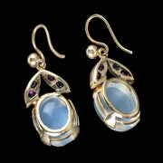 Art Deco Moonstone Ruby Drop Earrings 3.5ct Moonstones