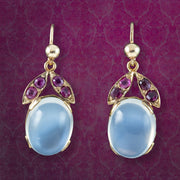 Art Deco Moonstone Ruby Drop Earrings 3.5ct Moonstones