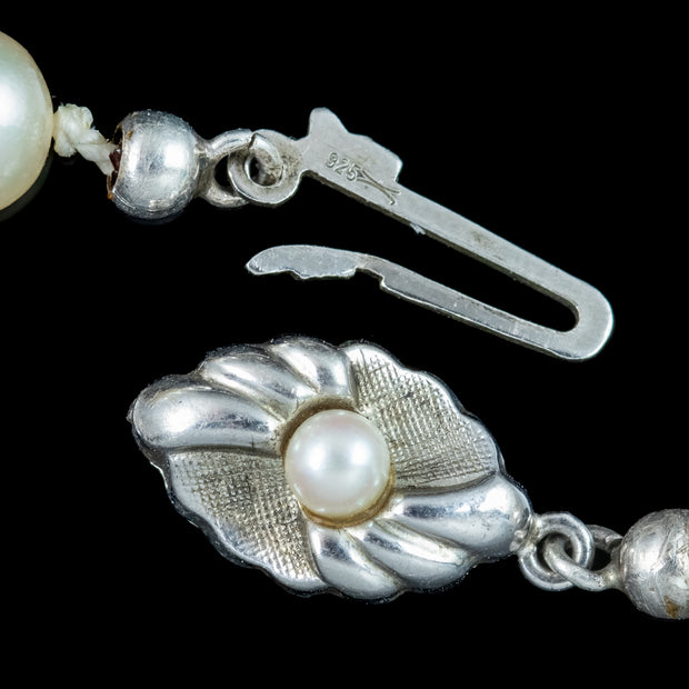 Art Deco Pearl Necklace Sterling Silver Clasp