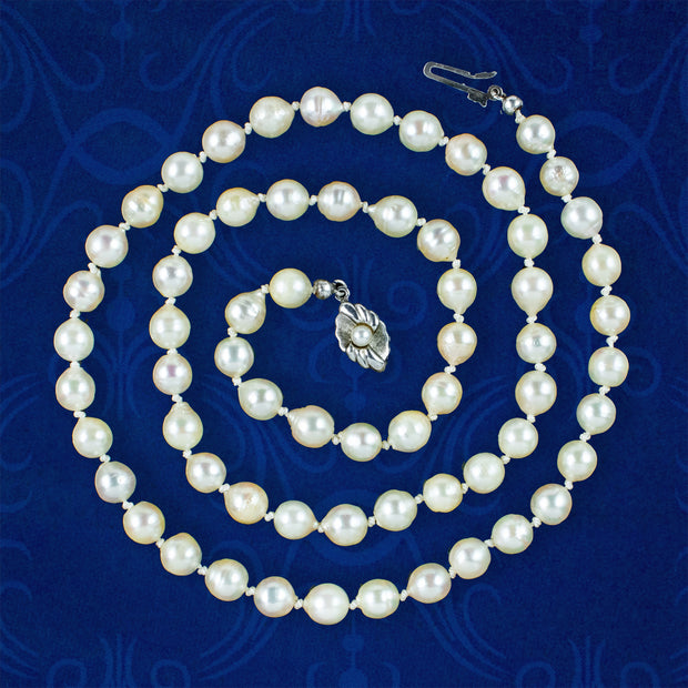 Art Deco Pearl Necklace Sterling Silver Clasp