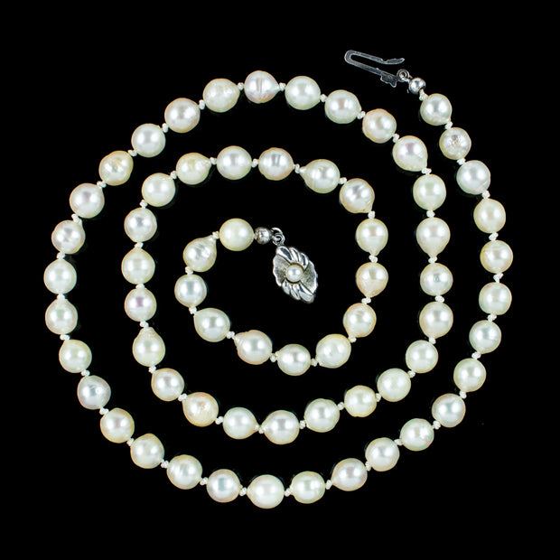 Art Deco Pearl Necklace Sterling Silver Clasp