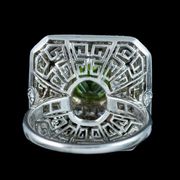 Art Deco Peridot Diamond Cluster Cocktail Ring 