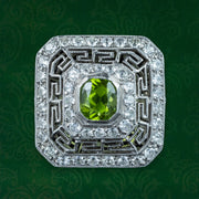 Art Deco Peridot Diamond Cluster Cocktail Ring 