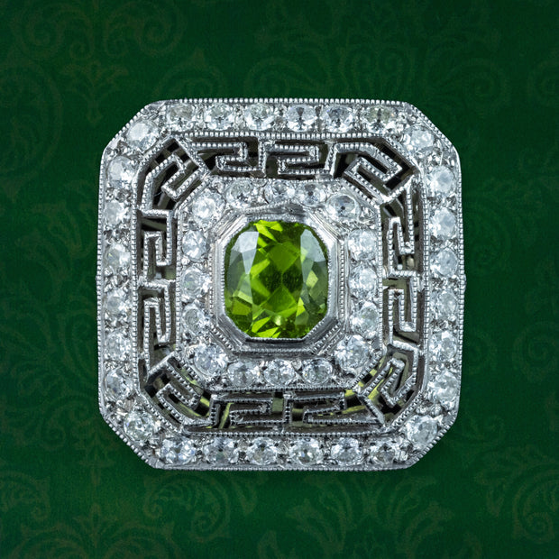 Art Deco Peridot Diamond Cluster Cocktail Ring 