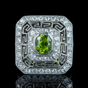 Art Deco Peridot Diamond Cluster Cocktail Ring 