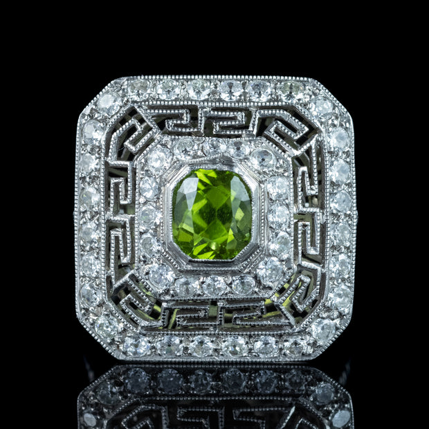 Art Deco Peridot Diamond Cluster Cocktail Ring 