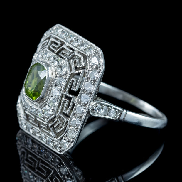 Art Deco Peridot Diamond Cluster Cocktail Ring 