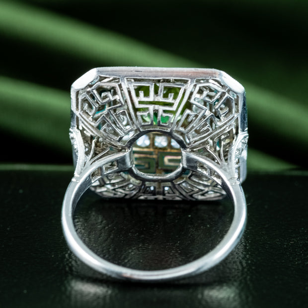 Art Deco Peridot Diamond Cluster Cocktail Ring 