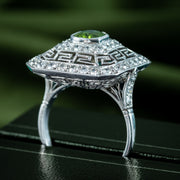 Art Deco Peridot Diamond Cluster Cocktail Ring 