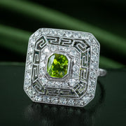 Art Deco Peridot Diamond Cluster Cocktail Ring 