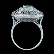 Art Deco Peridot Diamond Cluster Cocktail Ring 