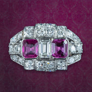 Art Deco Pink Sapphire Diamond Cluster Ring 