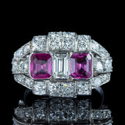 Art Deco Pink Sapphire Diamond Cluster Ring 