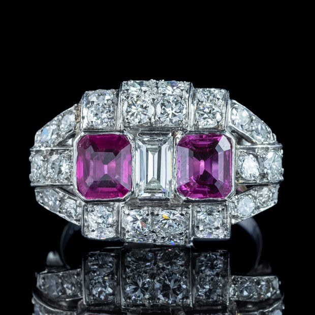Art Deco Pink Sapphire Diamond Cluster Ring 