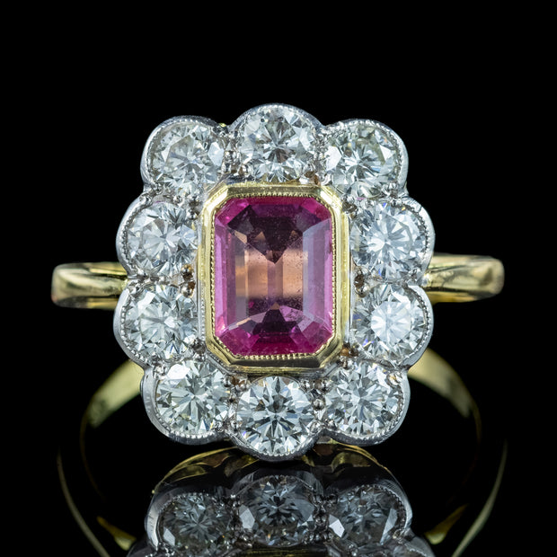 Art Deco Sapphire Diamond Cluster Ring 1.2ct Pink Sapphire