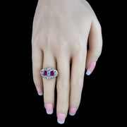 Art Deco Pink Sapphire Diamond Cluster Ring 