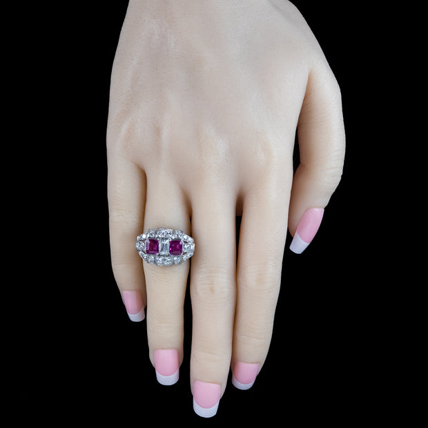 Art Deco Pink Sapphire Diamond Cluster Ring 