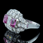 Art Deco Pink Sapphire Diamond Cluster Ring 